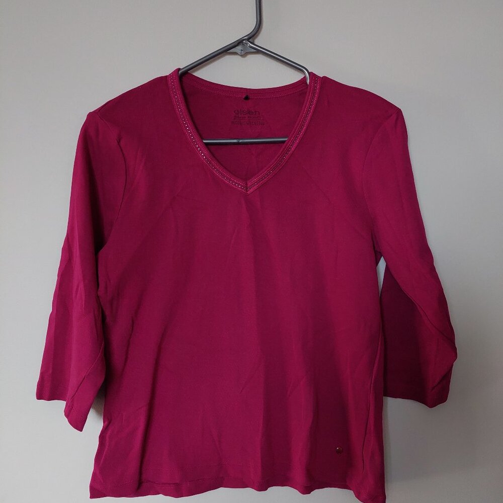 Olsen Organic Cotton Top Embellished Details 3/4 Sleeve Sz M